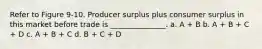 Refer to Figure 9-10. Producer surplus plus consumer surplus in this market before trade is _______________. a. A + B b. A + B + C + D c. A + B + C d. B + C + D