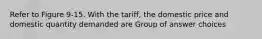 Refer to Figure 9-15. With the tariff, the domestic price and domestic quantity demanded are Group of answer choices