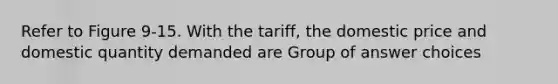 Refer to Figure 9-15. With the tariff, the domestic price and domestic quantity demanded are Group of answer choices