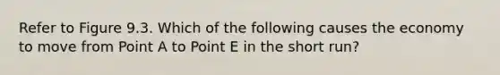 Refer to Figure 9.3. Which of the following causes the economy to move from Point A to Point E in the short run?