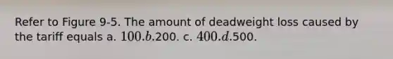 Refer to Figure 9-5. The amount of deadweight loss caused by the tariff equals a. 100. b.200. c. 400. d.500.