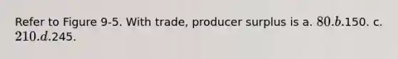 Refer to Figure 9-5. With trade, producer surplus is a. 80. b.150. c. 210. d.245.