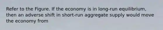 Refer to the Figure. If the economy is in long-run equilibrium, then an adverse shift in short-run aggregate supply would move the economy from