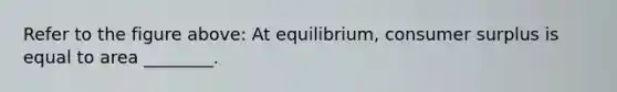 Refer to the figure above: At equilibrium, consumer surplus is equal to area ________.