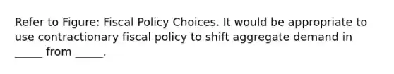 Refer to Figure: Fiscal Policy Choices. It would be appropriate to use contractionary fiscal policy to shift aggregate demand in _____ from _____.