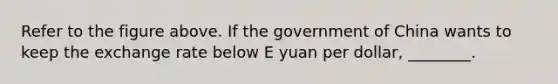 Refer to the figure above. If the government of China wants to keep the exchange rate below E yuan per dollar, ________.