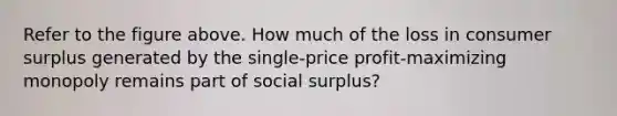 Refer to the figure above. How much of the loss in consumer surplus generated by the single-price profit-maximizing monopoly remains part of social surplus?