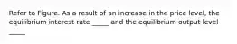 Refer to Figure. As a result of an increase in the price level, the equilibrium interest rate _____ and the equilibrium output level _____