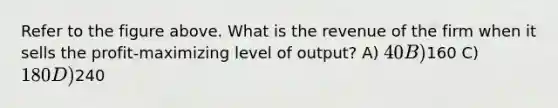 Refer to the figure above. What is the revenue of the firm when it sells the profit-maximizing level of output? A) 40 B)160 C) 180 D)240