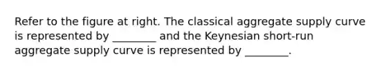Refer to the figure at right. The classical aggregate supply curve is represented by​ ________ and the Keynesian​ short-run aggregate supply curve is represented by​ ________.