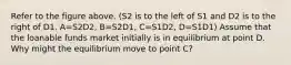 Refer to the figure above. (S2 is to the left of S1 and D2 is to the right of D1. A=S2D2, B=S2D1, C=S1D2, D=S1D1) Assume that the loanable funds market initially is in equilibrium at point D. Why might the equilibrium move to point C?