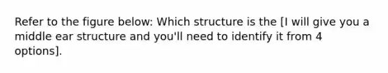 Refer to the figure below: Which structure is the [I will give you a middle ear structure and you'll need to identify it from 4 options].