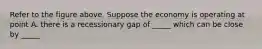 Refer to the figure above. Suppose the economy is operating at point A. there is a recessionary gap of _____ which can be close by _____