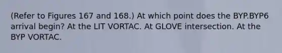 (Refer to Figures 167 and 168.) At which point does the BYP.BYP6 arrival begin? At the LIT VORTAC. At GLOVE intersection. At the BYP VORTAC.