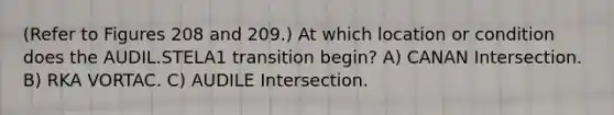 (Refer to Figures 208 and 209.) At which location or condition does the AUDIL.STELA1 transition begin? A) CANAN Intersection. B) RKA VORTAC. C) AUDILE Intersection.