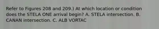 Refer to Figures 208 and 209.) At which location or condition does the STELA ONE arrival begin? A. STELA intersection. B. CANAN intersection. C. ALB VORTAC