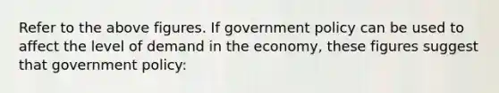 Refer to the above figures. If government policy can be used to affect the level of demand in the economy, these figures suggest that government policy: