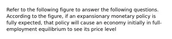 Refer to the following figure to answer the following questions. According to the figure, if an expansionary monetary policy is fully expected, that policy will cause an economy initially in full-employment equilibrium to see its price level