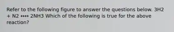 Refer to the following figure to answer the questions below. 3H2 + N2 ↔↔ 2NH3 Which of the following is true for the above reaction?