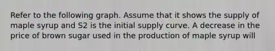 Refer to the following graph. Assume that it shows the supply of maple syrup and S2 is the initial supply curve. A decrease in the price of brown sugar used in the production of maple syrup will