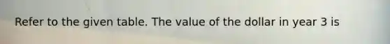 Refer to the given table. The value of the dollar in year 3 is