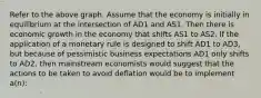 Refer to the above graph. Assume that the economy is initially in equilibrium at the intersection of AD1 and AS1. Then there is economic growth in the economy that shifts AS1 to AS2. If the application of a monetary rule is designed to shift AD1 to AD3, but because of pessimistic business expectations AD1 only shifts to AD2, then mainstream economists would suggest that the actions to be taken to avoid deflation would be to implement a(n):