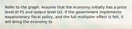 Refer to the graph. Assume that the economy initially has a price level of P1 and output level Q1. If the government implements expansionary fiscal policy, and the full multiplier effect is felt, it will bring the economy to