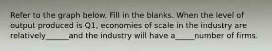 Refer to the graph below. Fill in the blanks. When the level of output produced is Q1, economies of scale in the industry are relatively______and the industry will have a_____number of firms.