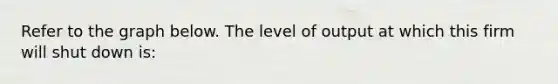 Refer to the graph below. The level of output at which this firm will shut down is: