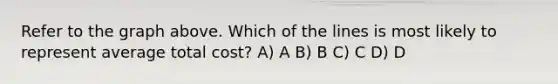 Refer to the graph above. Which of the lines is most likely to represent average total cost? A) A B) B C) C D) D