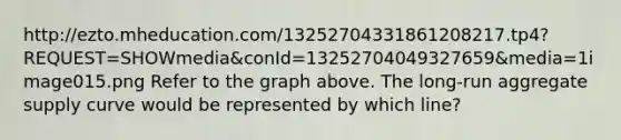 http://ezto.mheducation.com/13252704331861208217.tp4?REQUEST=SHOWmedia&conId=13252704049327659&media=1image015.png Refer to the graph above. The long-run aggregate supply curve would be represented by which line?