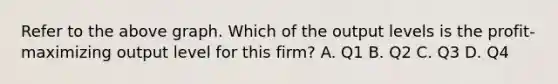 Refer to the above graph. Which of the output levels is the profit-maximizing output level for this firm? A. Q1 B. Q2 C. Q3 D. Q4