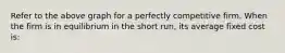 Refer to the above graph for a perfectly competitive firm. When the firm is in equilibrium in the short run, its average fixed cost is: