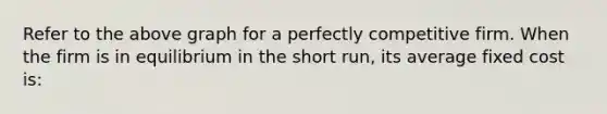 Refer to the above graph for a perfectly competitive firm. When the firm is in equilibrium in the short run, its average fixed cost is: