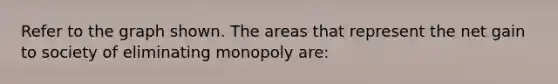 Refer to the graph shown. The areas that represent the net gain to society of eliminating monopoly are: