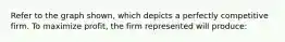 Refer to the graph shown, which depicts a perfectly competitive firm. To maximize profit, the firm represented will produce: