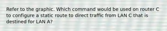 Refer to the graphic. Which command would be used on router C to configure a static route to direct traffic from LAN C that is destined for LAN A?