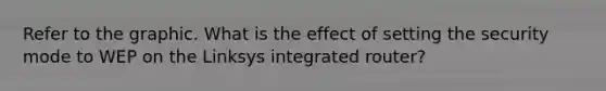 Refer to the graphic. What is the effect of setting the security mode to WEP on the Linksys integrated router?