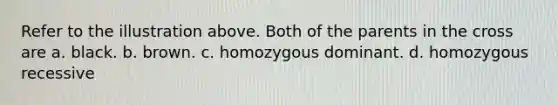 Refer to the illustration above. Both of the parents in the cross are a. black. b. brown. c. homozygous dominant. d. homozygous recessive