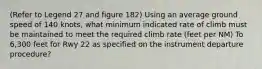 (Refer to Legend 27 and figure 182) Using an average ground speed of 140 knots, what minimum indicated rate of climb must be maintained to meet the required climb rate (feet per NM) To 6,300 feet for Rwy 22 as specified on the instrument departure procedure?