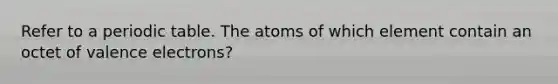 Refer to a periodic table. The atoms of which element contain an octet of <a href='https://www.questionai.com/knowledge/knWZpHTJT4-valence-electrons' class='anchor-knowledge'>valence electrons</a>?