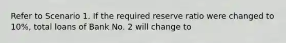 Refer to Scenario 1. If the required reserve ratio were changed to 10%, total loans of Bank No. 2 will change to