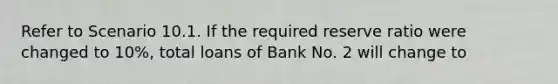 Refer to Scenario 10.1. If the required reserve ratio were changed to 10%, total loans of Bank No. 2 will change to