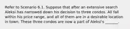 Refer to Scenario 6.1. Suppose that after an extensive search Aleksi has narrowed down his decision to three condos. All fall within his price range, and all of them are in a desirable location in town. These three condos are now a part of Aleksi's _______.
