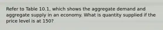 Refer to Table 10.1, which shows the aggregate demand and aggregate supply in an economy. What is quantity supplied if the price level is at 150?