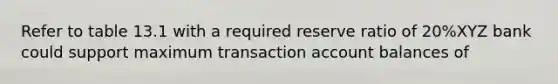 Refer to table 13.1 with a required reserve ratio of 20%XYZ bank could support maximum transaction account balances of