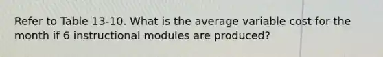 Refer to Table 13-10. What is the average variable cost for the month if 6 instructional modules are produced?