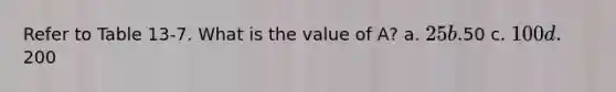 Refer to Table 13-7. What is the value of A? a. 25 b.50 c. 100 d.200