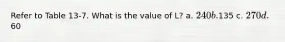 Refer to Table 13-7. What is the value of L? a. 240 b.135 c. 270 d.60