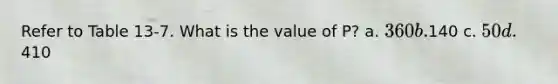 Refer to Table 13-7. What is the value of P? a. 360 b.140 c. 50 d.410